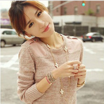 [Free Shipping]The HL02907 choking mouth the small chili rookie Europe and the United States simple the wild diamond-shaped pearl flowers sweater chain long necklace