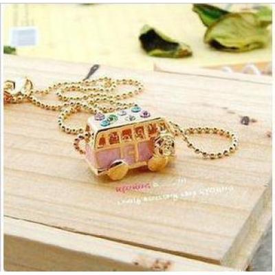 [Free Shipping]HL25507 Korean jewelry wholesale the lovely fancy color pink bus small bus / BUS necklace 11g