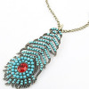 [Free Shipping]HL28907 bohemian retro blue peacock feather long necklace sweater chain 25g