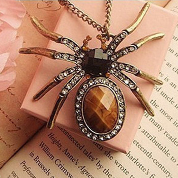 [Free Shipping]The HL23707 Europe and the United States foreign trade jewelry wholesale retro gem full of diamond spider necklace sweater chain female 24g