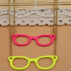 [Free Shipping]HL14607 Europe and America of the original single-exaggerated female fluorescent yellow phosphor glasses necklace metal paint texture 10g