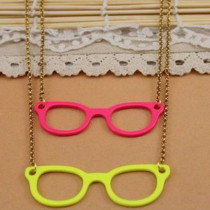 [Free Shipping]HL14607 Europe and America of the original single-exaggerated female fluorescent yellow phosphor glasses necklace metal paint texture 10g