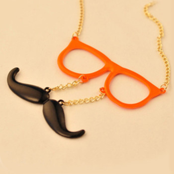 [Free Shipping]HL05607 Korean exquisite jewelry wholesale fluorescent colors cute glasses beard necklace sweater chain 19g