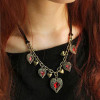 [Free Shipping]Korean retro Angel Wings wings of love ruby multi Peach Heart Leather Strap short necklace