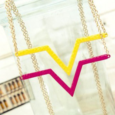 [Free Shipping]HL13407 European and American punk style candy fluorescent colors V-shaped triangle geometric necklace long sweater necklace