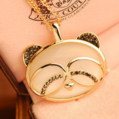 [Free Shipping]HL03307 new Korean cute Meng matter over drilling Large Opal Panda long necklace sweater chain 42g
