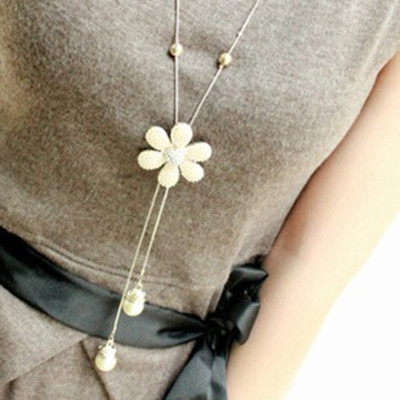 [Free Shipping]HL01107 Korea fine jewelry fashion tassel pearl flowers Ms. long necklace female sweater chain