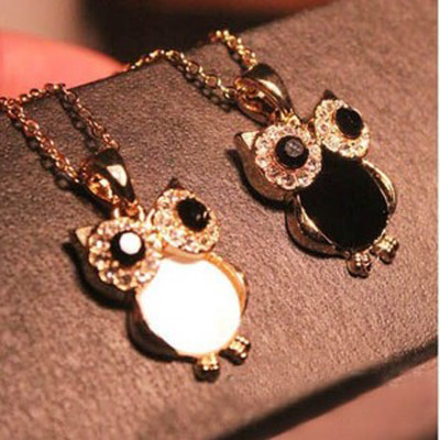 [Free Shipping]HL13807 trend of retro the natural shells owls point drill clavicle chain girlfriends couple necklace 5g