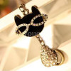 [Free Shipping]HL25007 European and American jewelry retro cute glasses diamond cat necklace sweater chain female 19g