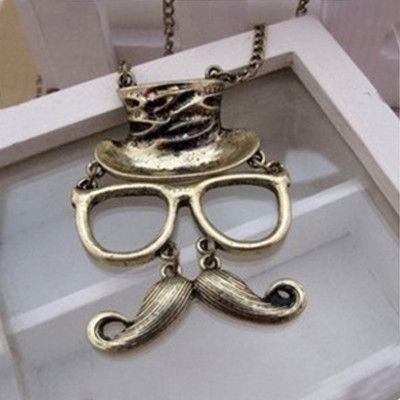 [Free Shipping]HL37607 hat beard glasses necklace retro pondering long section of Korean women sweater chain in Europe and America Street beat