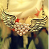 [Free Shipping]HL10807 Korea exquisite jewelry wholesale love retro pink pearl the wings necklace sweater chain 15g