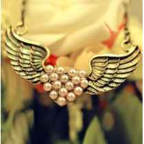 [Free Shipping]HL10807 Korea exquisite jewelry wholesale love retro pink pearl the wings necklace sweater chain 15g