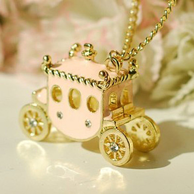 [Free Shipping]HL05207 European and American jewelry wholesale retro sweet pale pink rhinestones pumpkin car necklace sweater chain 31g
