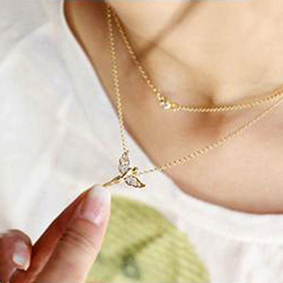 [Free Shipping]The HL06607 Korean fashion jewelry full diamond wings of an angel necklace 2012 new female clavicle chain 6g