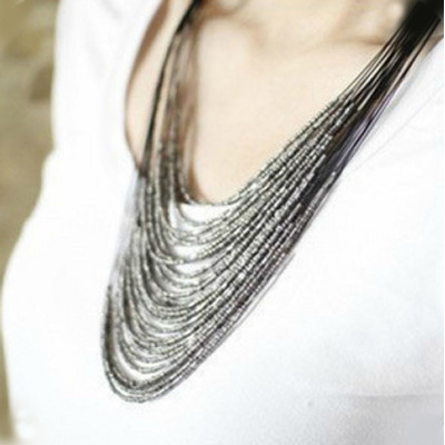 [Free Shipping]HL16307 Korean jewelry wholesale Bohemian fine beads short necklace female multilayer beaded 33g