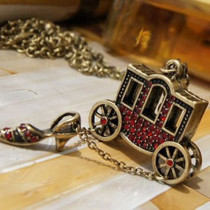 [Free Shipping]HL01007 small wagon retro jewelry fairy tale in Europe and America Red Diamond Slipper long necklace sweater chain 27g
