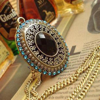 [Free Shipping]HL30707 Korean version of the retro jewelry carved jewels rhinestones shiny sweater chain long necklace 38g