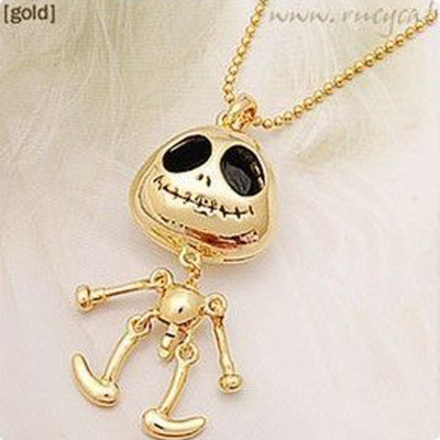 [Free Shipping]HL26307 Korean jewelry eyes UFO alien kid skeleton head long necklace sweater chain 32g