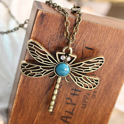 [Free Shipping]HL06007 Europe and the United States foreign trade jewelry wholesale retro dragonfly hollow necklace / sweater chain 19g