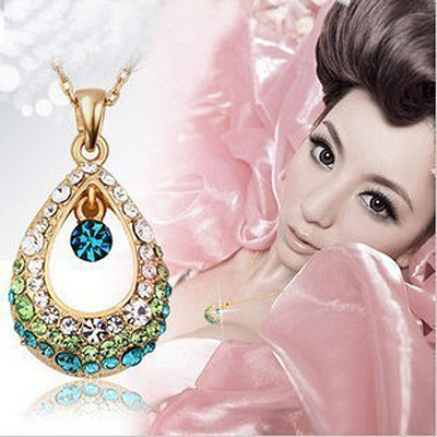 [Free Shipping]HL04707 angel crystal teardrop short necklace female Valentine's Day Gifts hollow diamond droplet necklace 10g