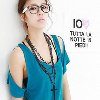 [Free Shipping]HL08207 Korean jewelry wholesale girl's prayer cross multi-layer necklace female sweater chain 38g