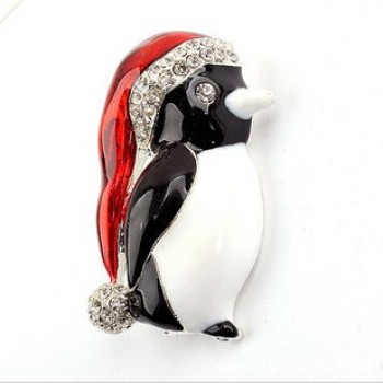 Naive Small Penguins Drop Of Oil Diamond Brooch