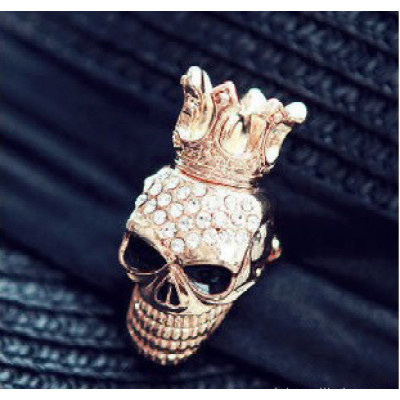 Rare Multifunction Punk Crown Over Drilling Skull Brooch Pin