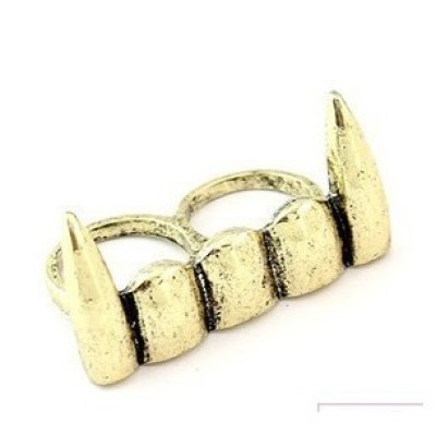 [Free Shipping]European and American Gothic Punk Personality Fashion Street Zombie Teeth Two-Finger Ring 2 Colors