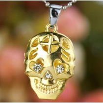 [Free Shipping]Titanium steel necklace stainless steel necklace diamond skull necklace titanium steel stainless imitation fade