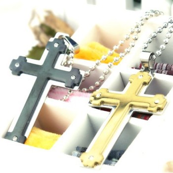 [Free Shipping] Korean jewelry hair accessories earrings double cross with diamond titanium steel necklace two colors