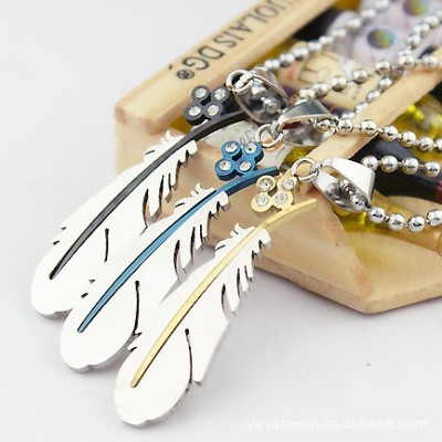 [Free Shipping] Korean jewelry hair accessories earrings ring stainless steel necklace feather necklace titanium steel necklace