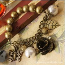 [Free Shipping] [European and American foreign trade of the original single jewelry retro copper flower hollow butterfly gold beads bracelet