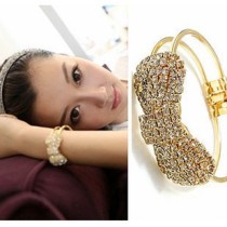 [Free Shipping]Super shiny full diamond bow simple spring Bangles hand ring opening bracelet