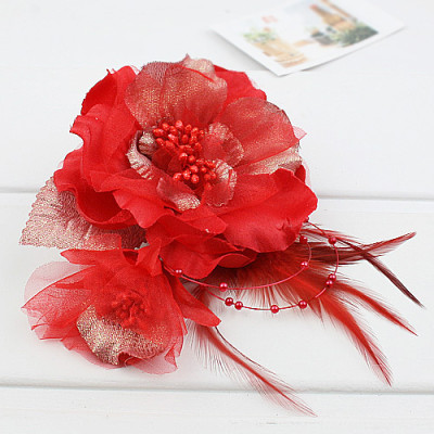 [Free Shipping] jewelry] Korean version Pageant the fashion temperament tasselflower feather hairpin brooch (color random)