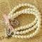 [Free Shipping]Pink bow diamond the antiwar multilayer pearl bracelet three pearl bracelet