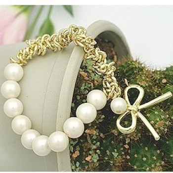 [Free Shipping]CR-367 Japan and South Korea boutique bow pearl letter K elastic bracelet