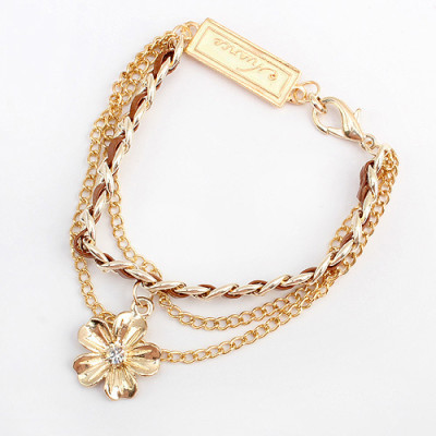 [Free Shipping]Fashion braided bow flowers bracelet tri-color
