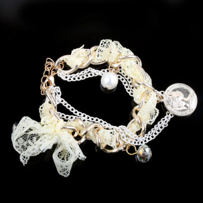 [Free Shipping]Fashion the multilayer fabric bow bracelet four-color