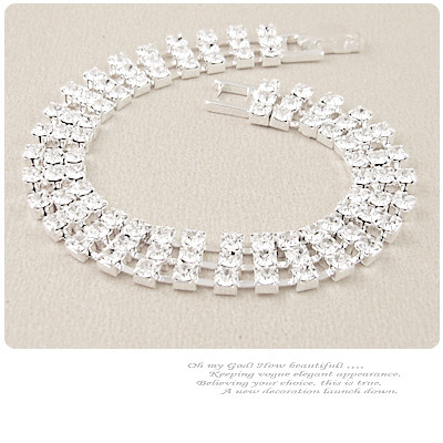 [Free Shipping]Bright shiny series three-row diamond bracelet / Rhinestone