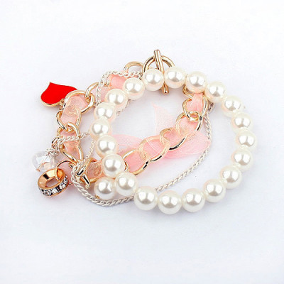 [Free Shipping] Fashion multilayer pearl bow bracelet