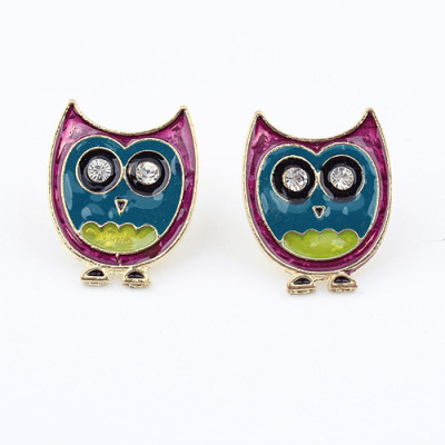 [Free Shipping] Korean cartoon wild owl metal diamond earrings