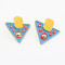 [Free Shipping] Exaggerated triangular metal earrings drop of oil hit color
