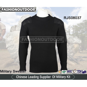 Wool/Acrylic Black Round Neck Military Sweater/Pullover