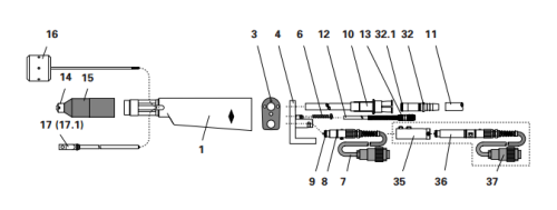Stříkací pistole na prášek Kompletní připojení hadice