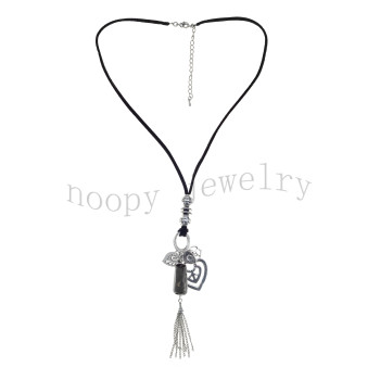 fashion black suedebrown stone tassels necklace
