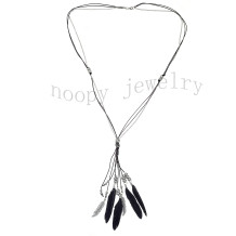 wholesale black straps feather leaf alloy necklace