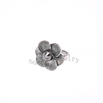 wholesale hematite stone big flower alloy finger ring