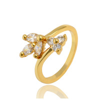J0358 Trefoil Flower Zircon Diamond Rings Gold Plated