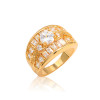 J0633 Gold Large Cubic Zirconia Engagement Ring