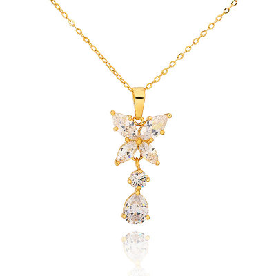 D0074 Fashion Womens Jewelry Gold Plated Zircon Necklace Pendants